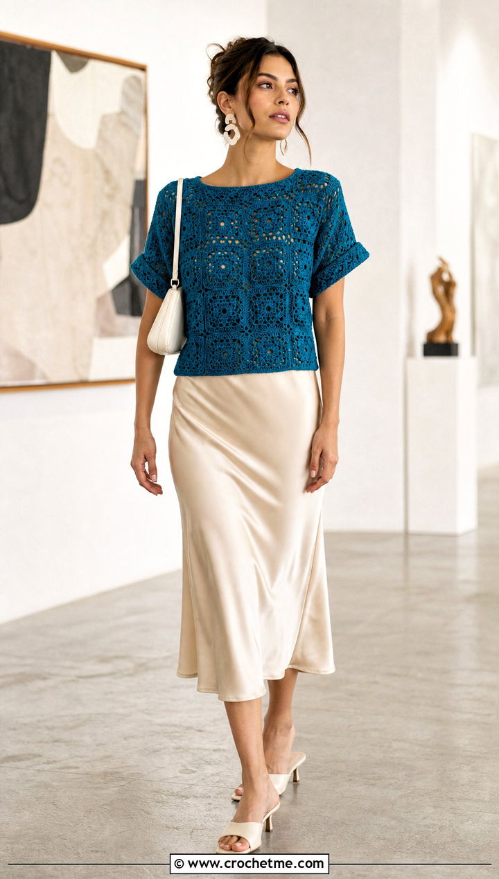 Crazy Love Top With Satin Midi Skirt - 15 Crochet Crazy Love Top outfit ideas