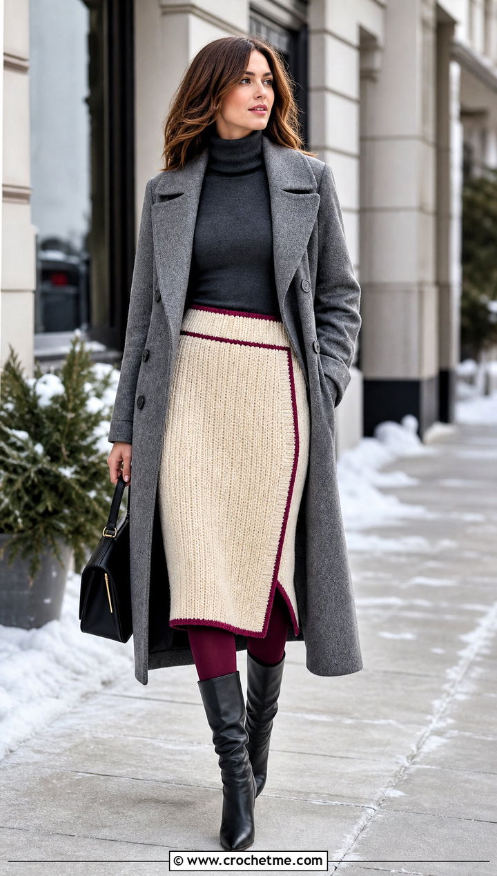 Cream Ribbed Crochet Midi Skirt With Turtleneck - 25 cream crochet skirt outfit ideas