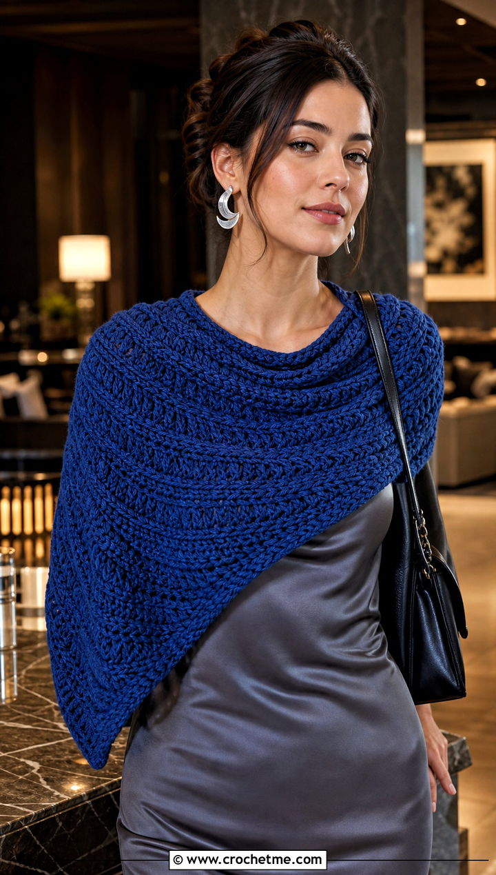 Crescent Cable Shawl With Slip Dress - 15 Crochet Cable Shawl outfit ideas