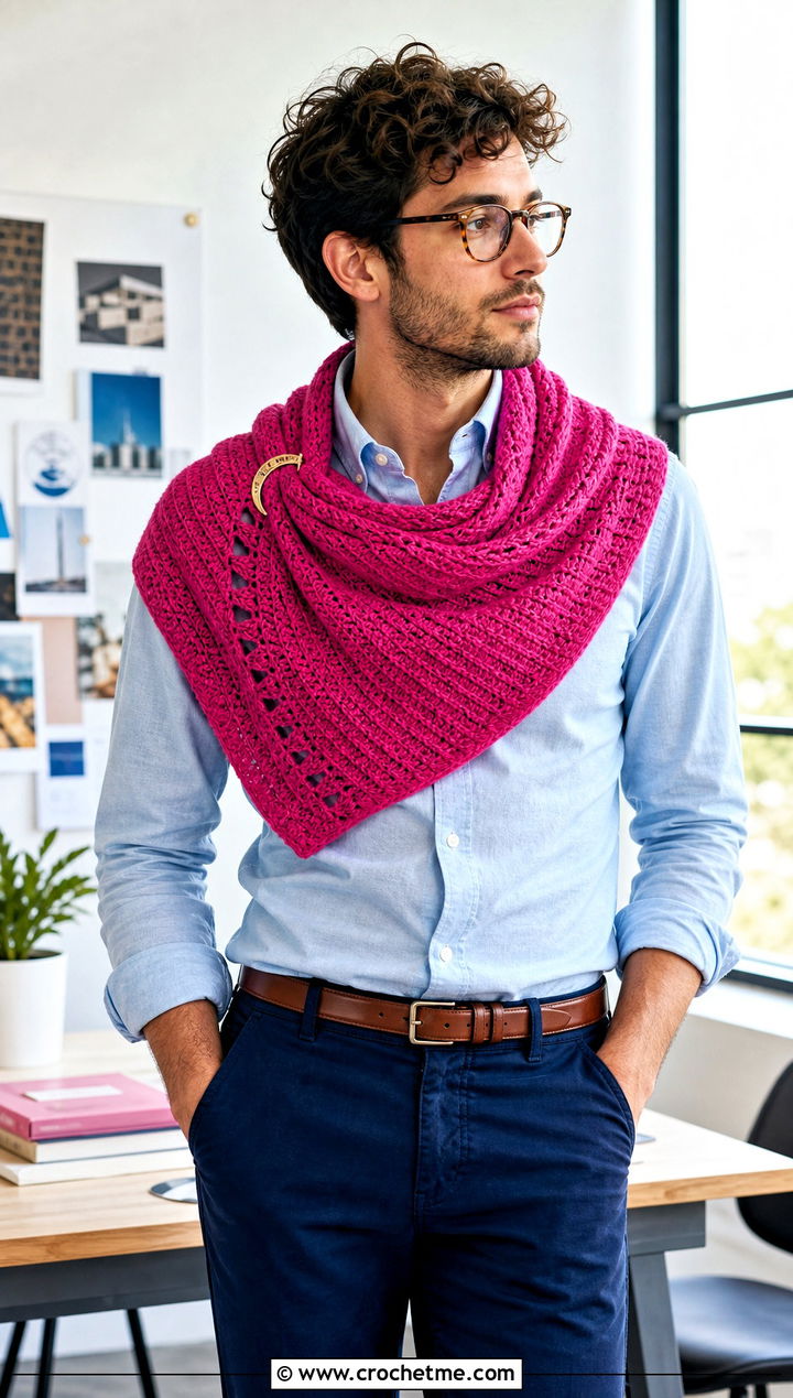 Crescent Crochet Shawl With Oxford Shirt - 30 crochet shawl for men outfit ideas