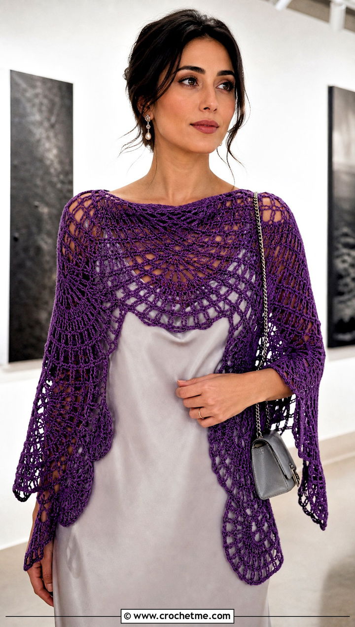 Crescent Crochet Spiderweb Shawl With Slip Dress - 30 Crochet Spiderweb Shawl outfit ideas