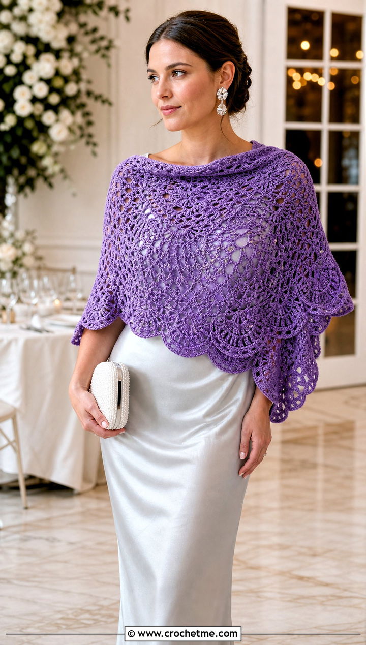 Crescent DK Yarn Lace Crochet Shawl With Slip Dress - 25 Crochet Shawl Dk Yarn outfit ideas