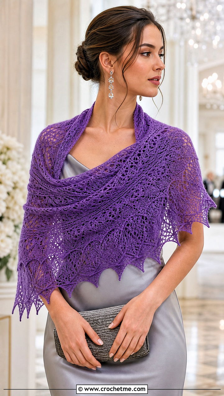 Crescent Lace Shawl With Satin Slip Dress - 25 Lacey Crochet Shawls outfit ideas