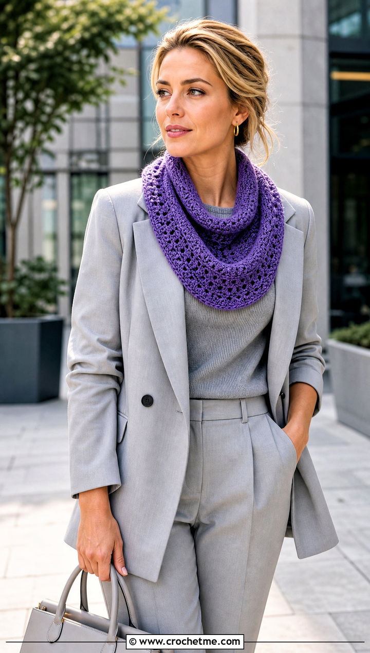 Crescent Shawl With Blazer And Trousers - 15 Lion Brand Crochet Shawl In A Ball outfit ideas