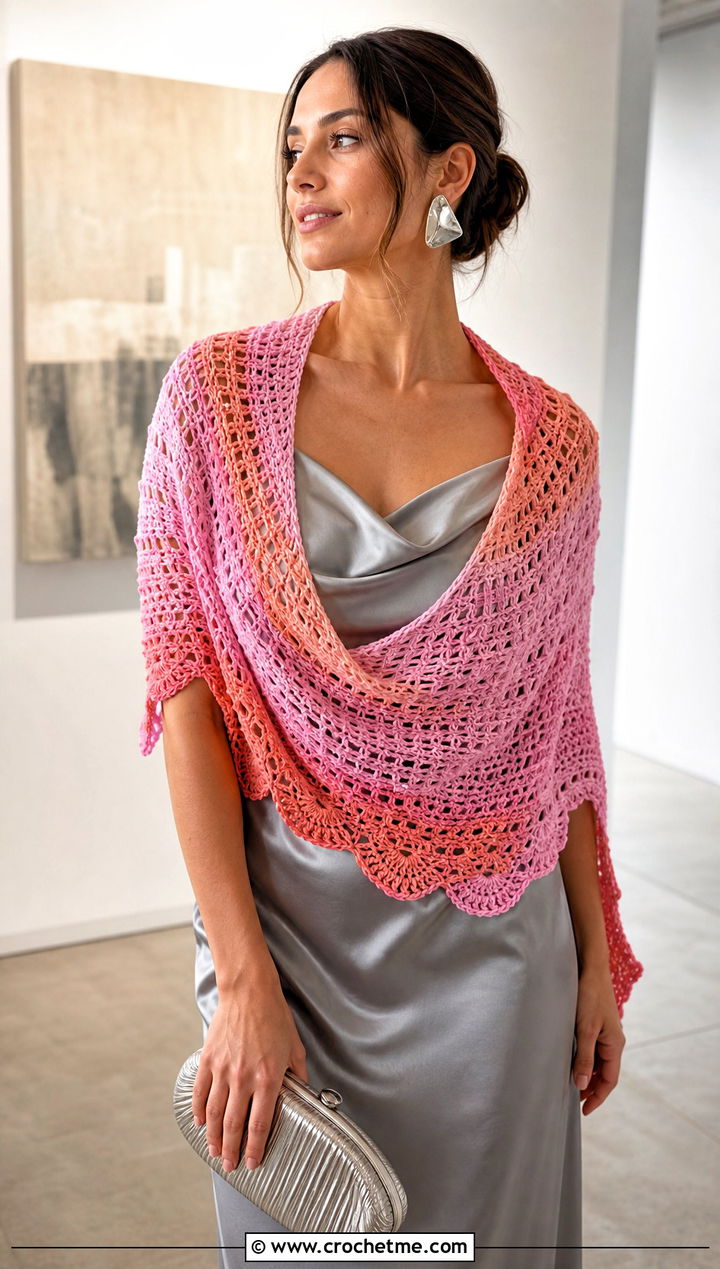 Crescent Shawl With Slip Dress - 25 Crochet Shawl In A Cake outfit ideas