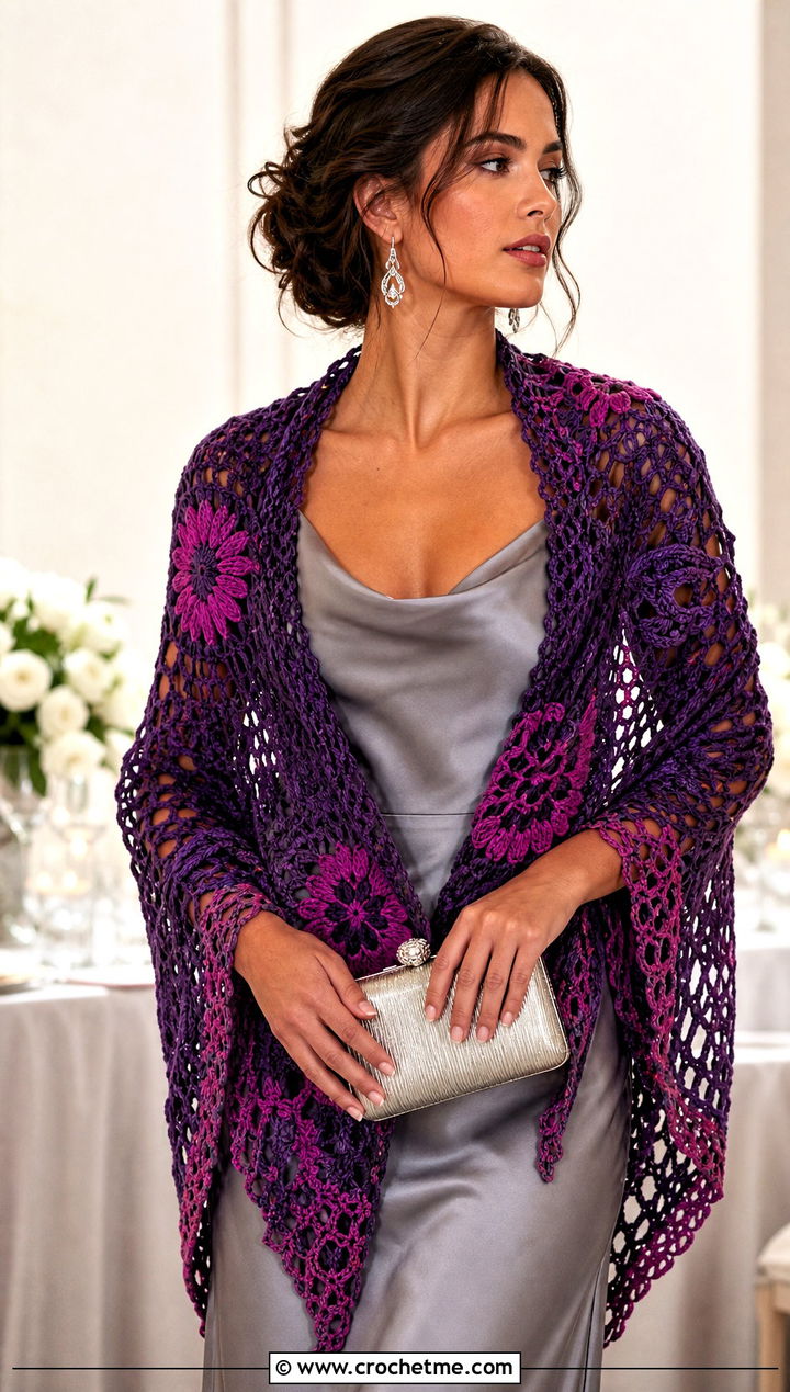Crescent Sunflower Crochet Shawl With Slip Dress - 20 Sunflower Crochet Shawl outfit ideas