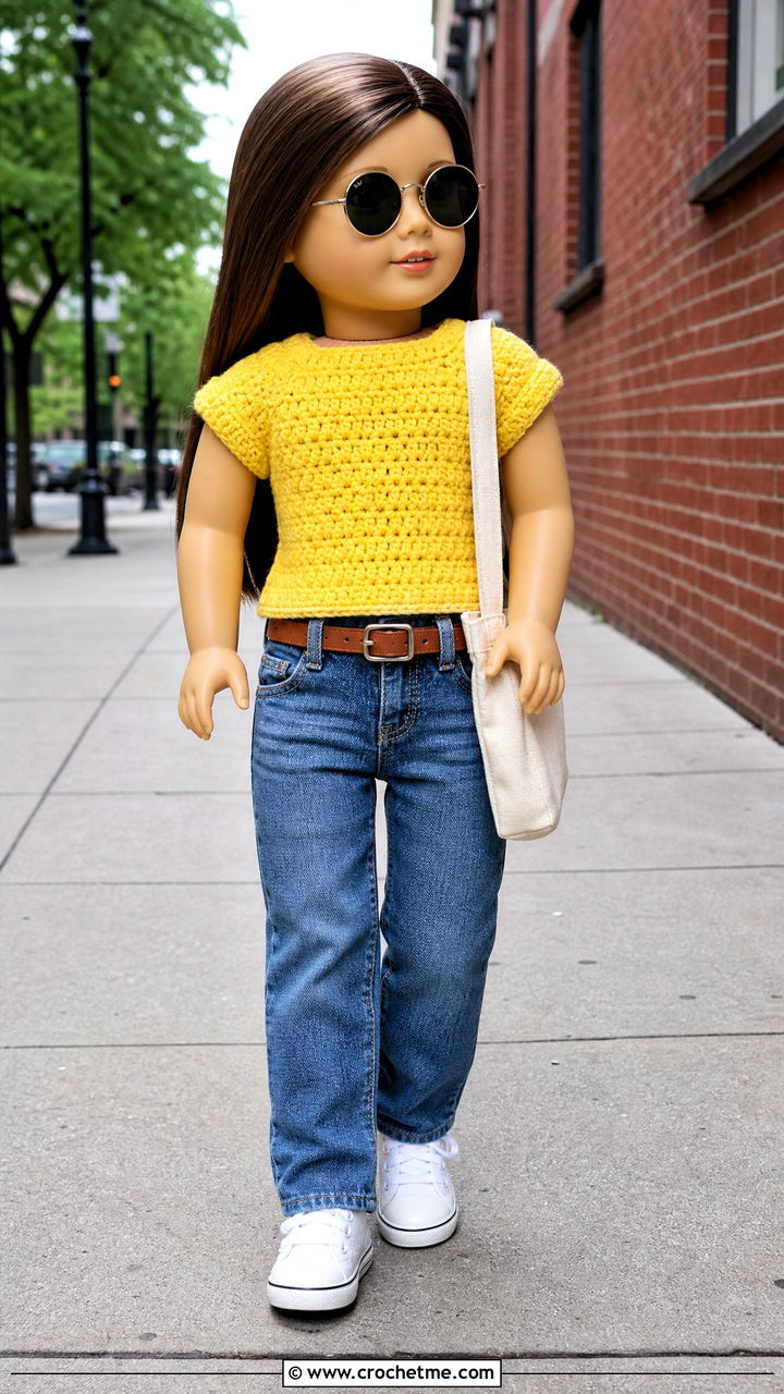 Crew Neck Crochet Doll Shirt With Straight Leg Jeans - 35 crochet doll shirt outfit ideas