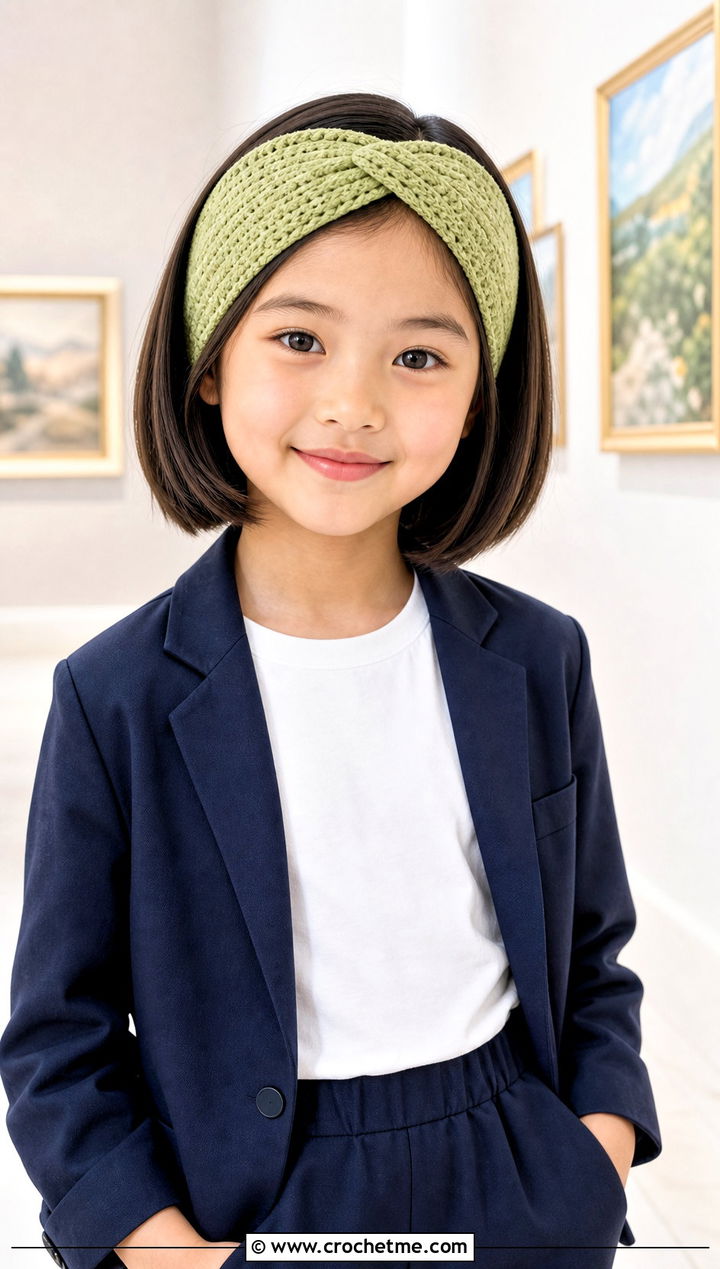 Criss Cross Crochet Child Headband With Blazer And Trousers - 20 Crochet Childs Headband outfit ideas