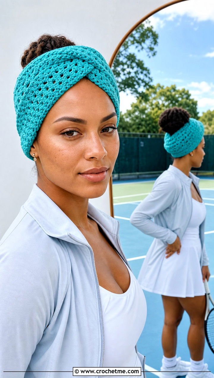 Crisscross Crochet Head Wrap With Tennis Dress - 30 crochet head wrap outfit ideas
