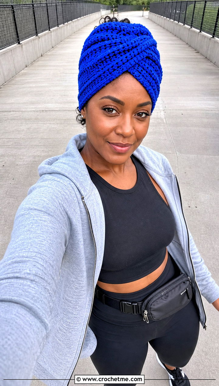 Crisscross Crochet Headwrap With Hoodie And Leggings - 35 crochet headwrap outfit ideas