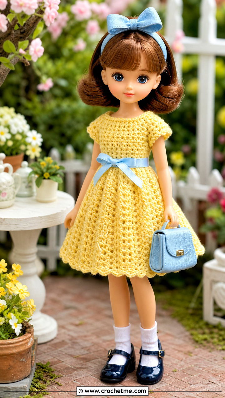 Crochet A Line Doll Dress With Mary Jane Shoes - 25 Crochet Mini Doll Clothes and outfit ideas