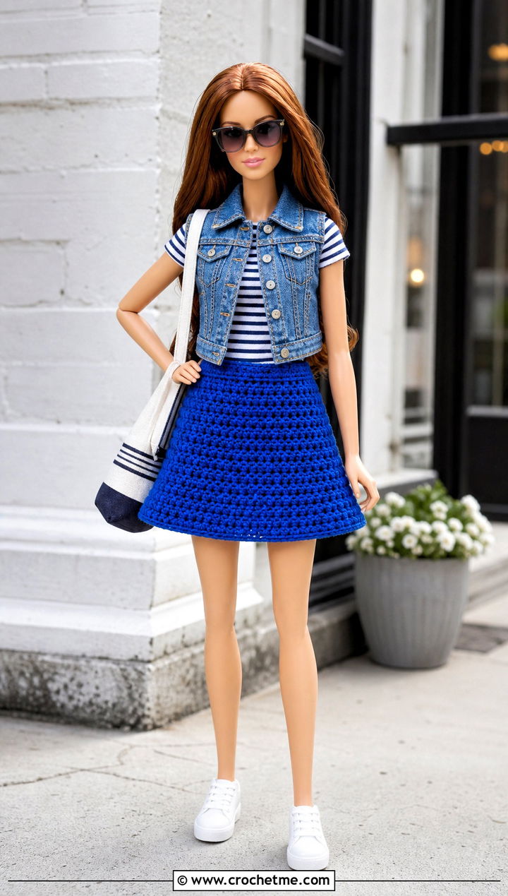 Crochet A Line Doll Skirt With Striped Tee - 15 Crochet Doll Skirts outfit ideas