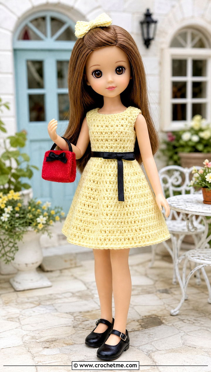 Crochet A Line Dress With Mary Jane Shoes - 15 Crochet 5 Inch Doll Clothes and outfit ideas
