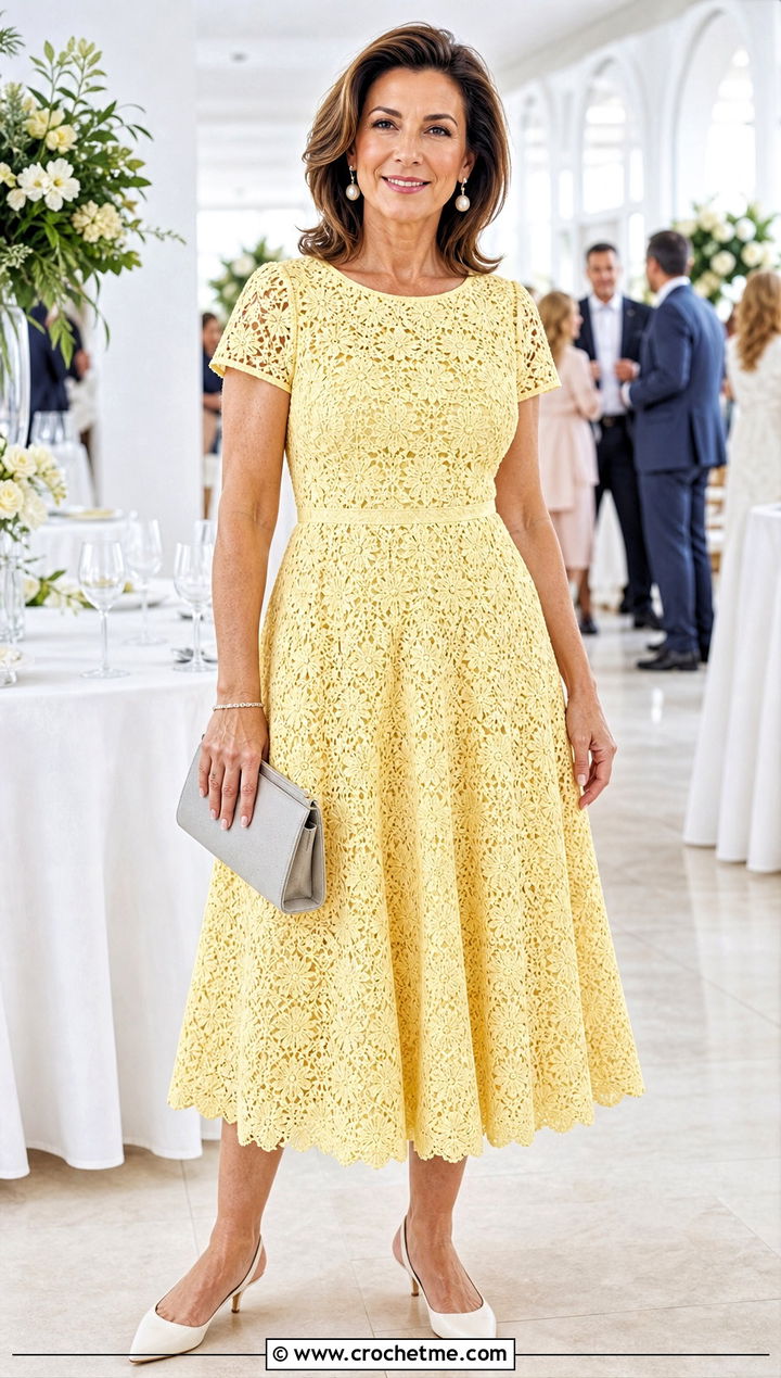 Crochet A Line Dress With Pearl Accessories - 35 Formal Crochet Dress outfit ideas