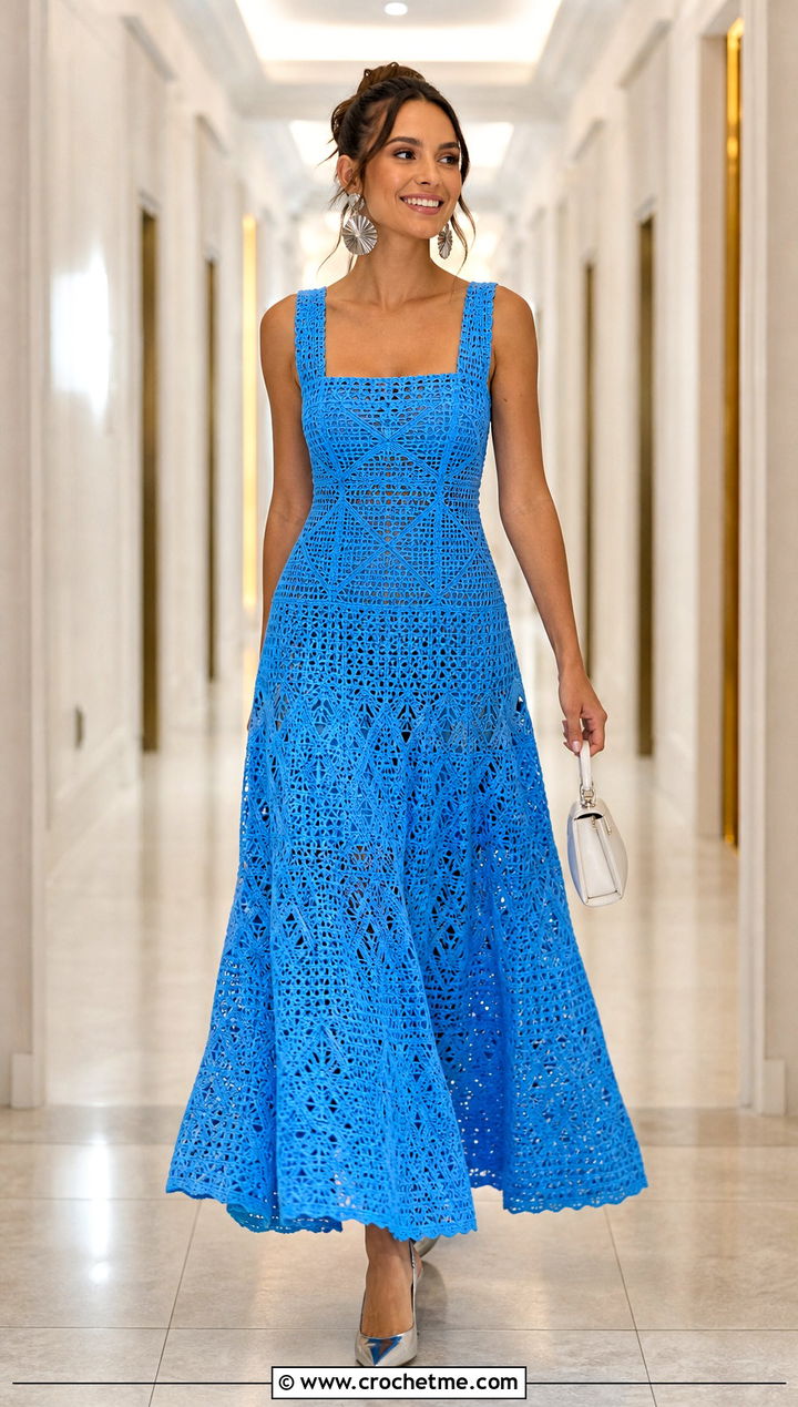 Crochet A Line Prom Dress With Pointed Slingbacks - 25 Crochet Prom Dress outfit ideas