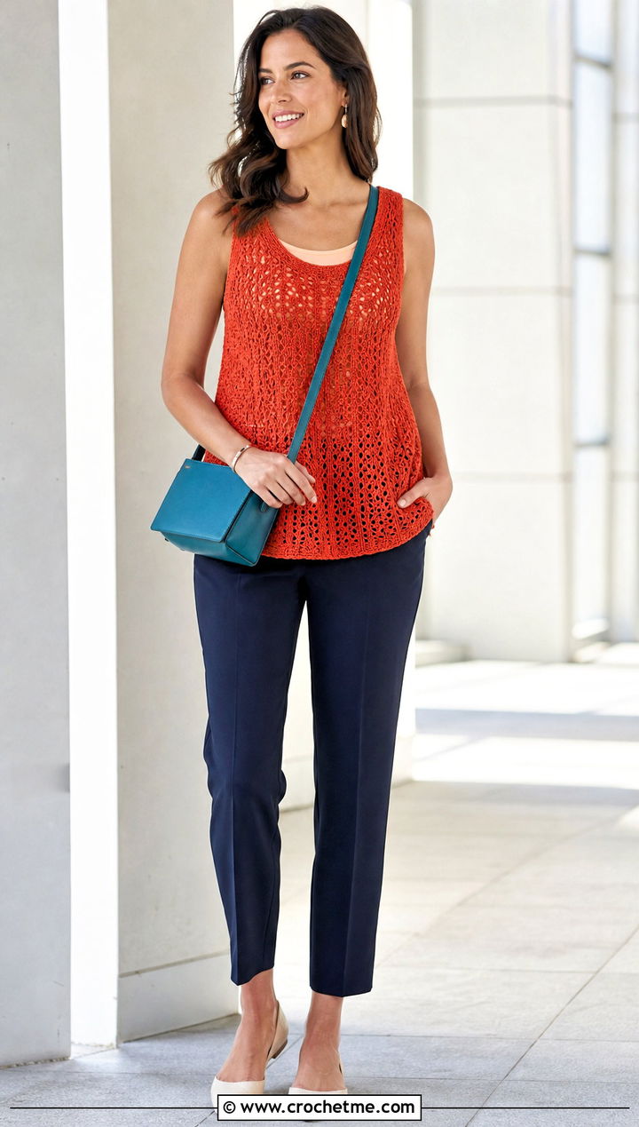 Crochet A Line Top With Cropped Trousers - 25 Flowy Crochet Top outfit ideas