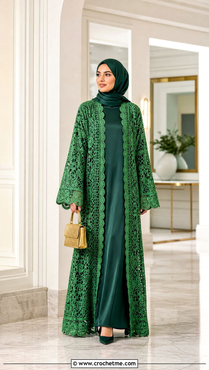 Crochet Abaya With Matching Slip Dress - 35 Modest Crochet Outfit Ideas
