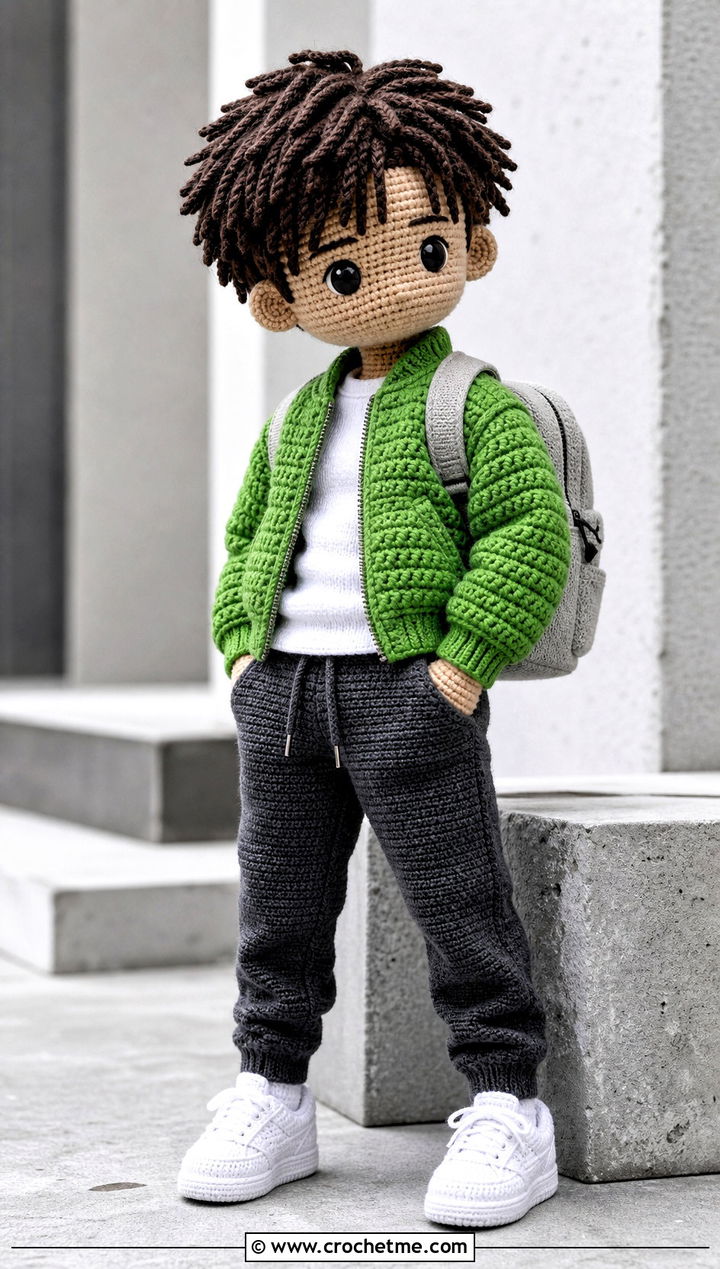 Crochet Amigurumi Bomber Jacket With Jogger Pants - 25 Crochet Amigurumi Doll Clothes and outfit ideas