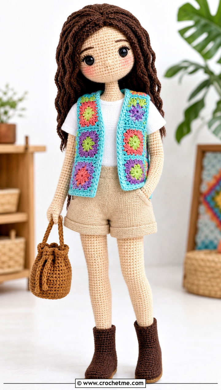 Crochet Amigurumi Granny Square Vest With Shorts - 25 Crochet Amigurumi Doll Clothes and outfit ideas