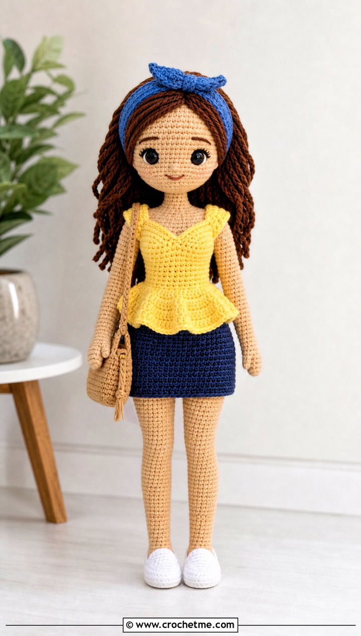 Crochet Amigurumi Peplum Top With Denim Skirt - 25 Crochet Amigurumi Doll Clothes and outfit ideas