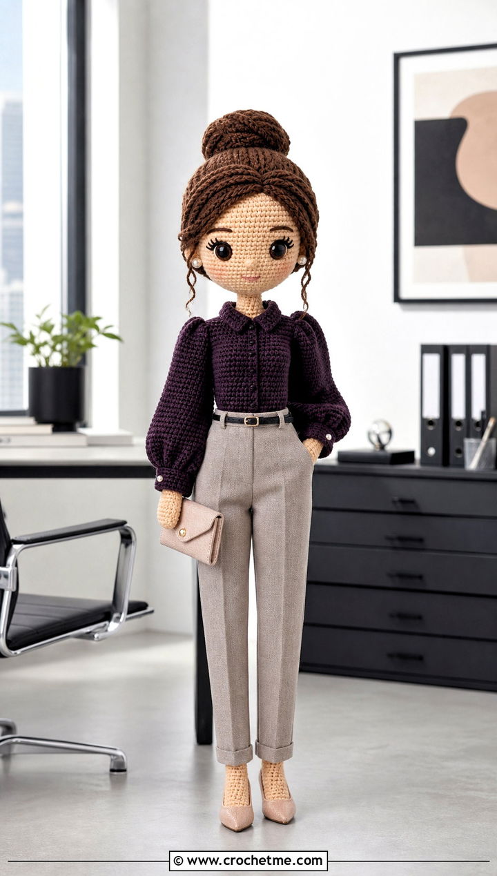Crochet Amigurumi Puff Sleeve Blouse With Tailored Trousers - 25 Crochet Amigurumi Doll Clothes and outfit ideas