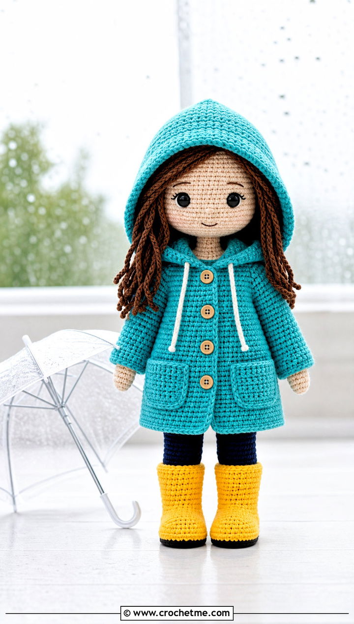 Crochet Amigurumi Raincoat With Rubber Boots - 25 Crochet Amigurumi Doll Clothes and outfit ideas