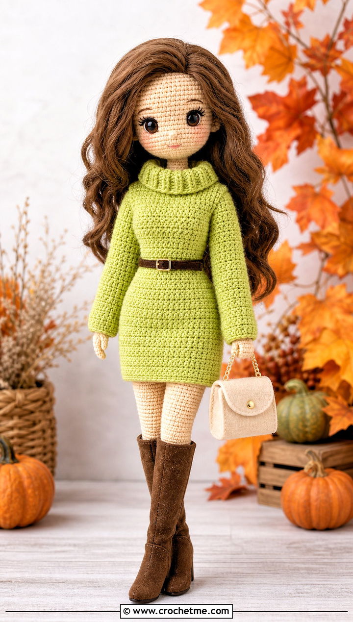 Crochet Amigurumi Sweater Dress With Knee High Boots - 25 Crochet Amigurumi Doll Clothes and outfit ideas