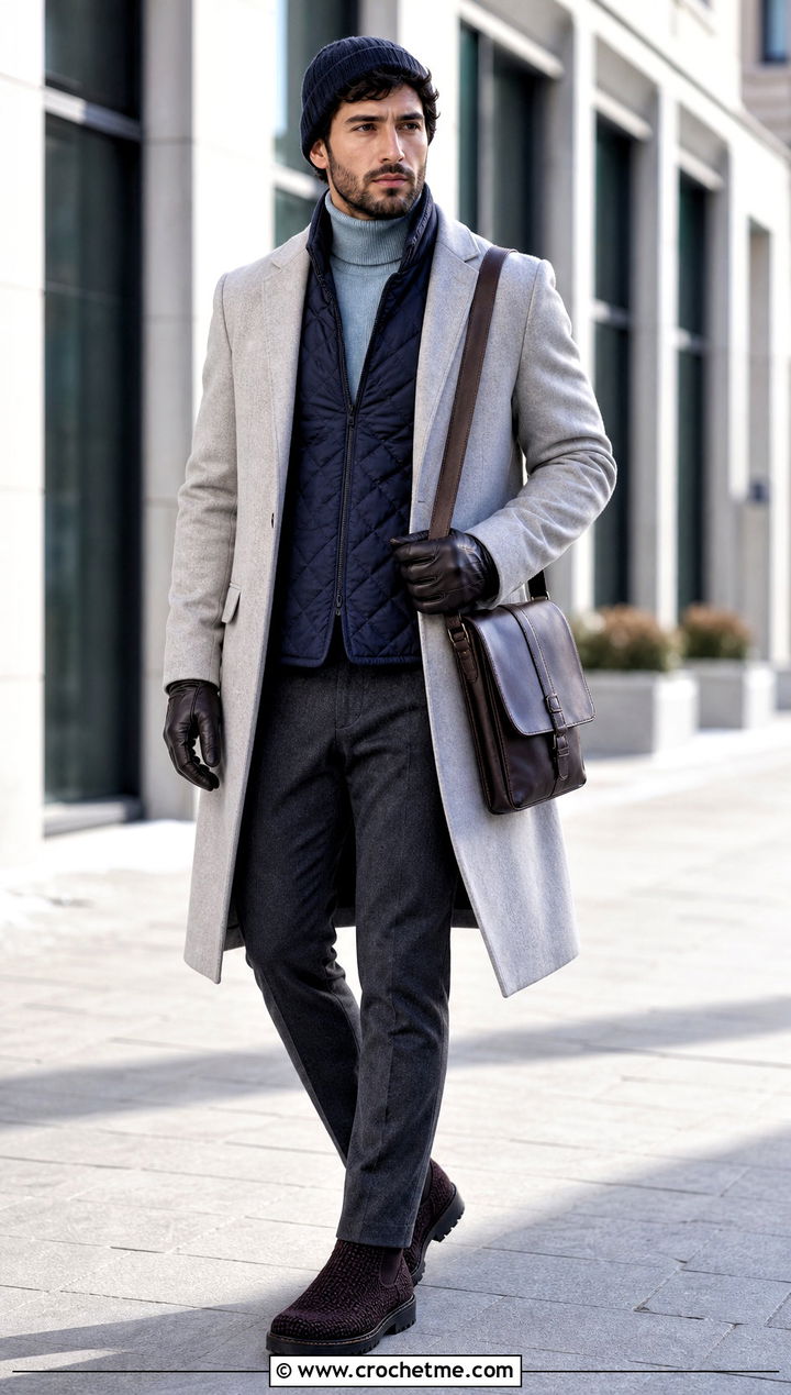 Crochet Ankle Boots With Layered Winter Clothing - 25 crochet shoes for men outfit ideas