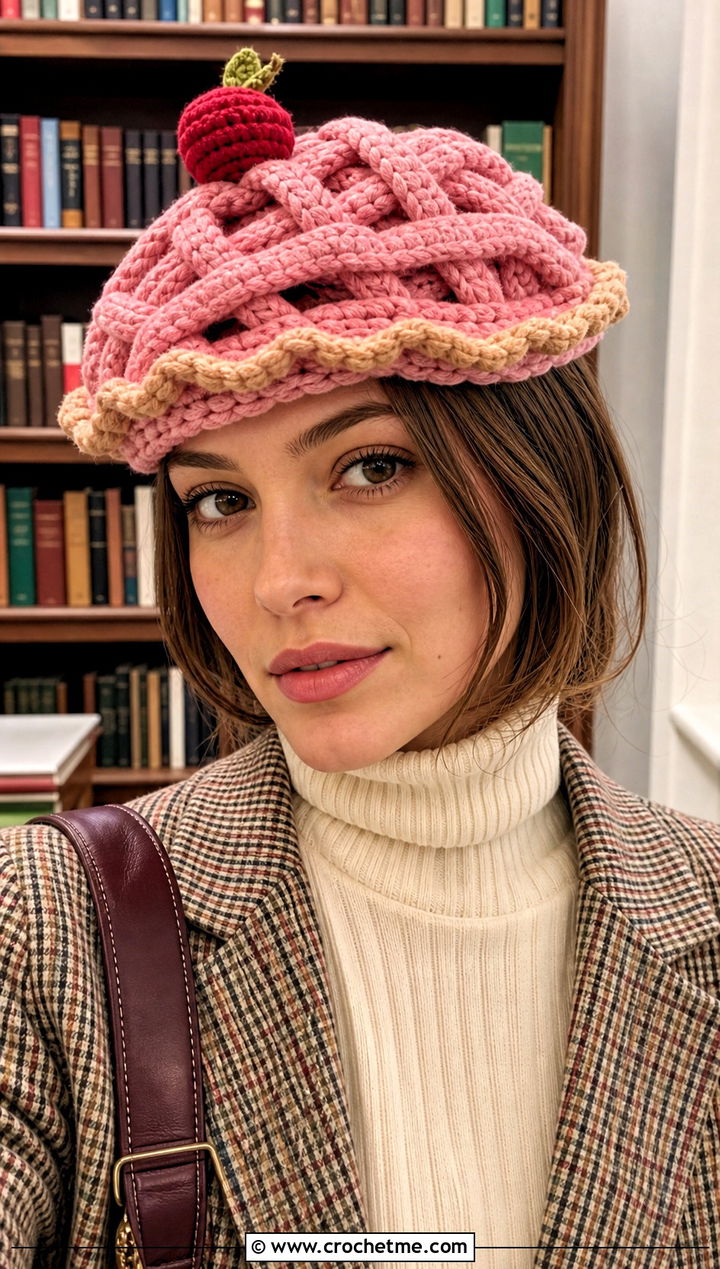 Crochet Apple Pie Hat With Plaid Blazer - 15 Crochet Thanksgiving Hat outfit ideas