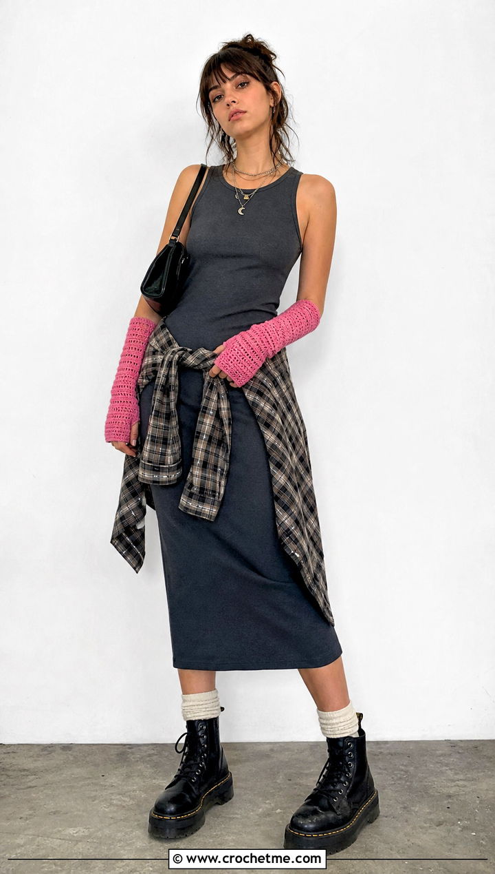 Crochet Arm Warmers With Tank Dress - 35 Crochet Grunge Clothes and outfit ideas