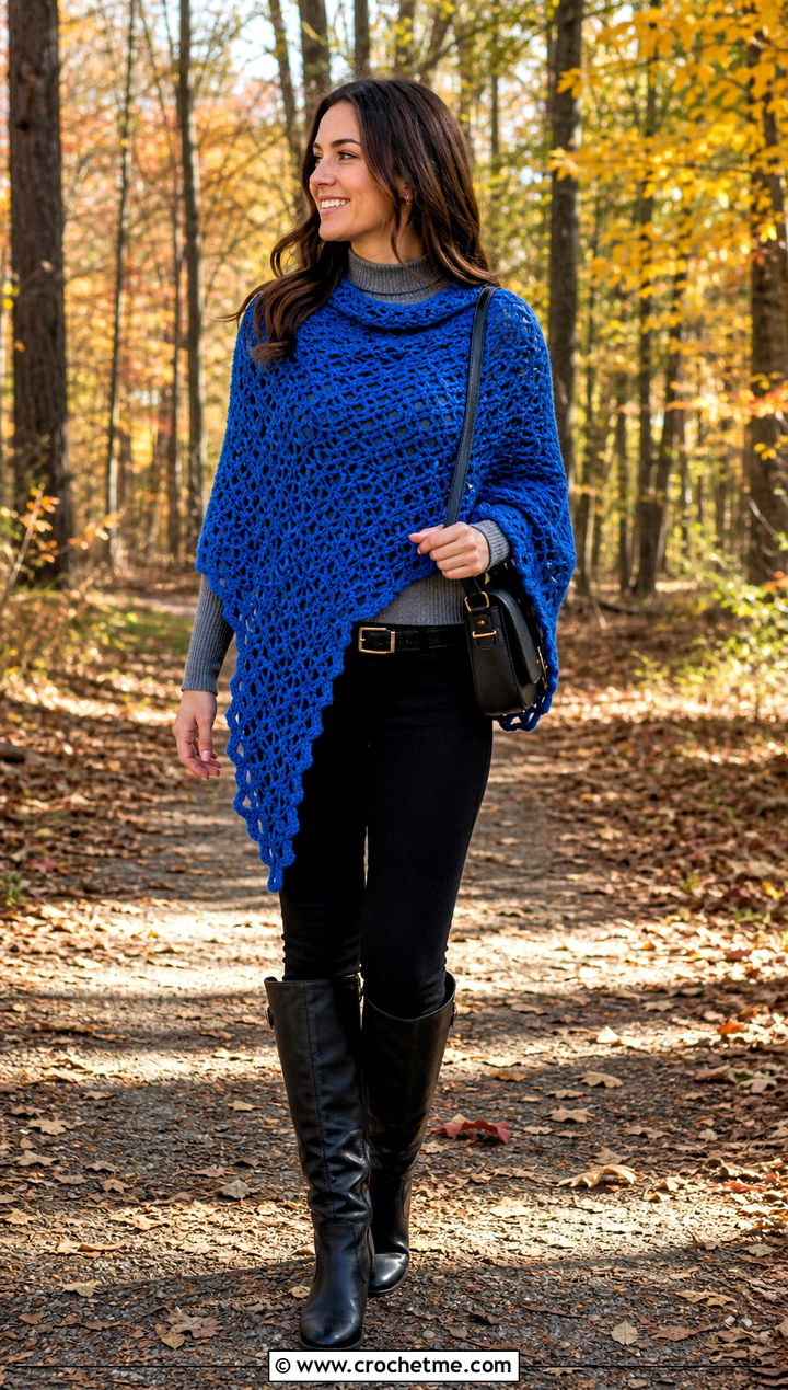 Crochet Asymmetrical Poncho With Leggings - 25 Fantasy Crochet Clothing and outfit ideas