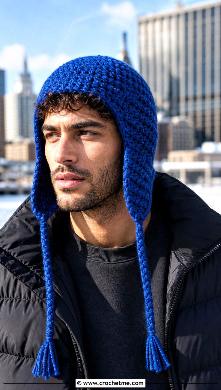 Crochet Aviator Earflap Hat With Puffer Jacket - 15 Mens Crochet Hat With Earflaps outfit ideas