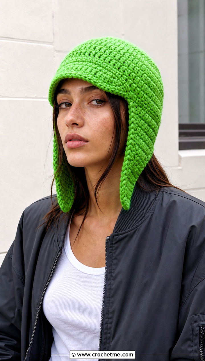 Crochet Aviator Flap Hat With Bomber Jacket - 30 crochet flap hat outfit ideas