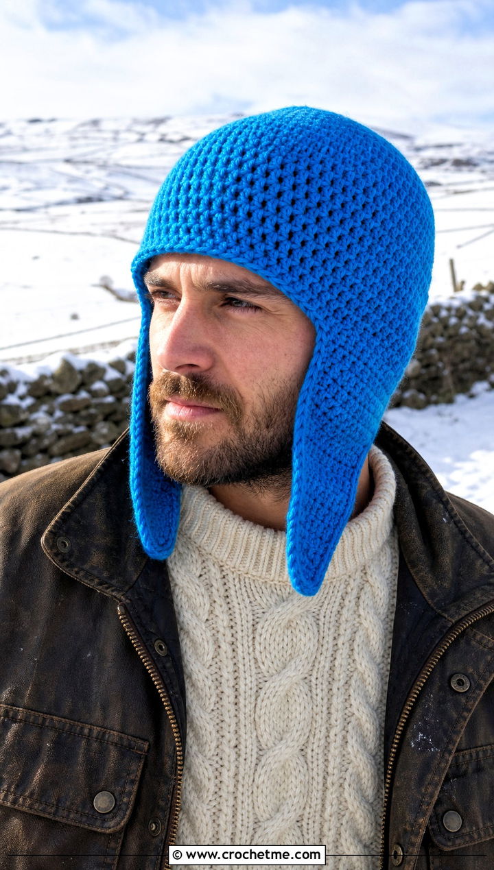 Crochet Aviator Hat With Waxed Jacket - 25 mens winter crochet hats outfit ideas