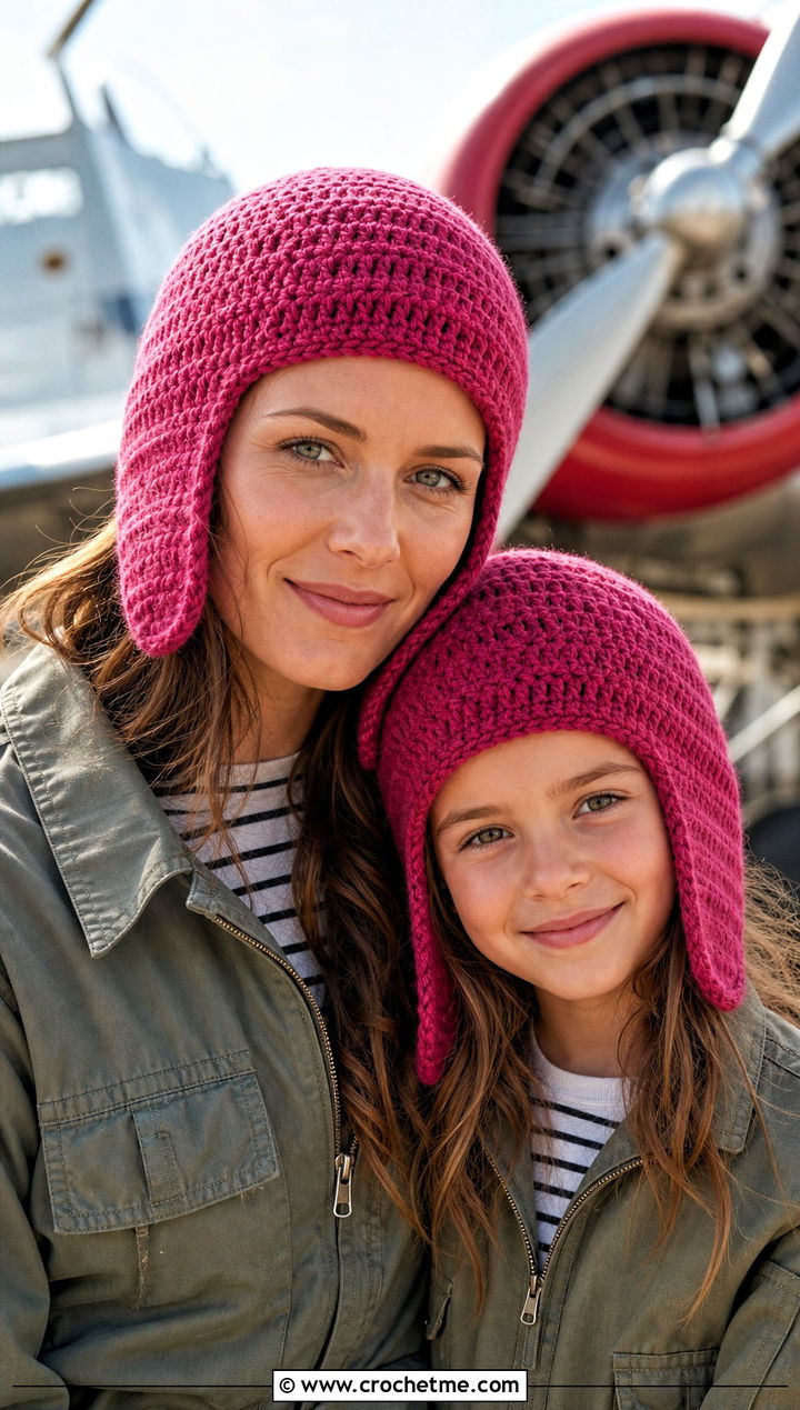 Crochet Aviator Hats With Utility Jumpsuits - 25 crochet mommy and me hats outfit ideas