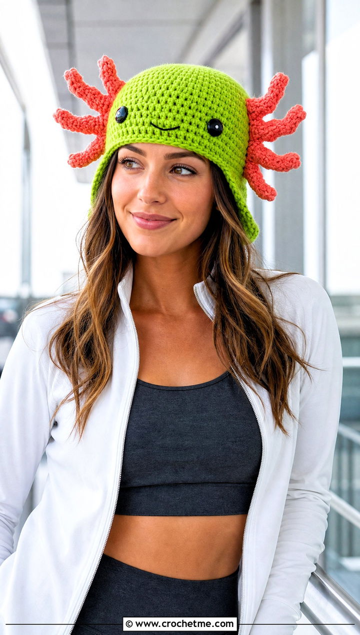 Crochet Axolotl Gill Hat With Track Jacket - 20 Crochet Character Hat outfit ideas
