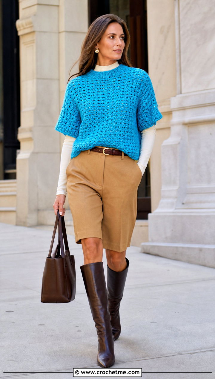 Crochet Azel Pullover With Bermuda Shorts - 15 Crochet Azel Pullover outfit ideas
