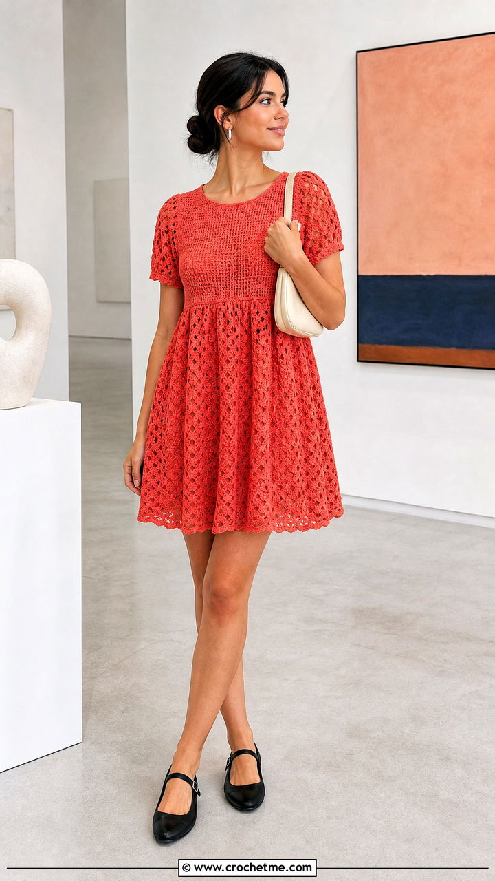 Crochet Babydoll Dress With Mary Jane Flats - 35 crochet summer clothes and outfit ideas