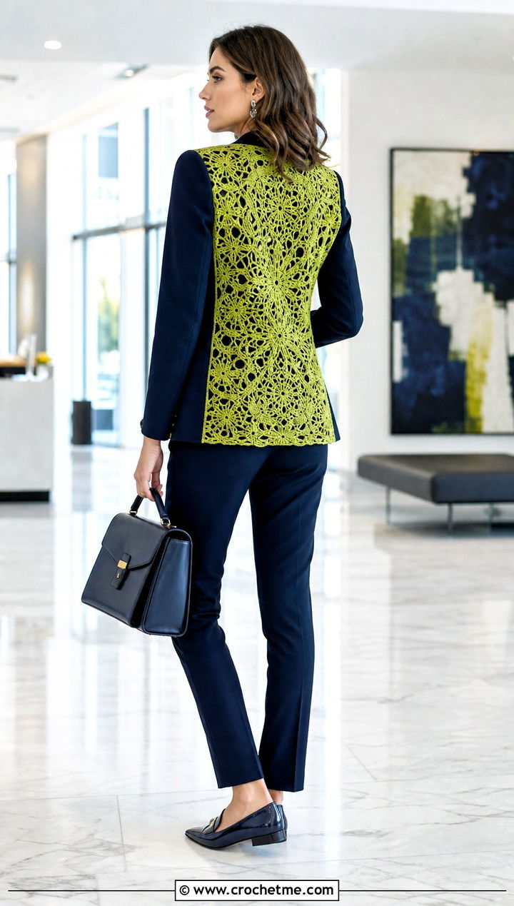 Crochet Back Panel Blazer With Cigarette Pants - 15 Crochet Clothes With Fabric outfit ideas