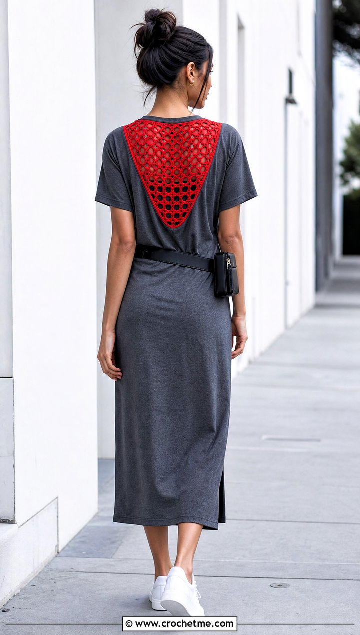 Crochet Back Panel Jersey Dress With Trainers - 25 fabric and crochet dress outfit ideas