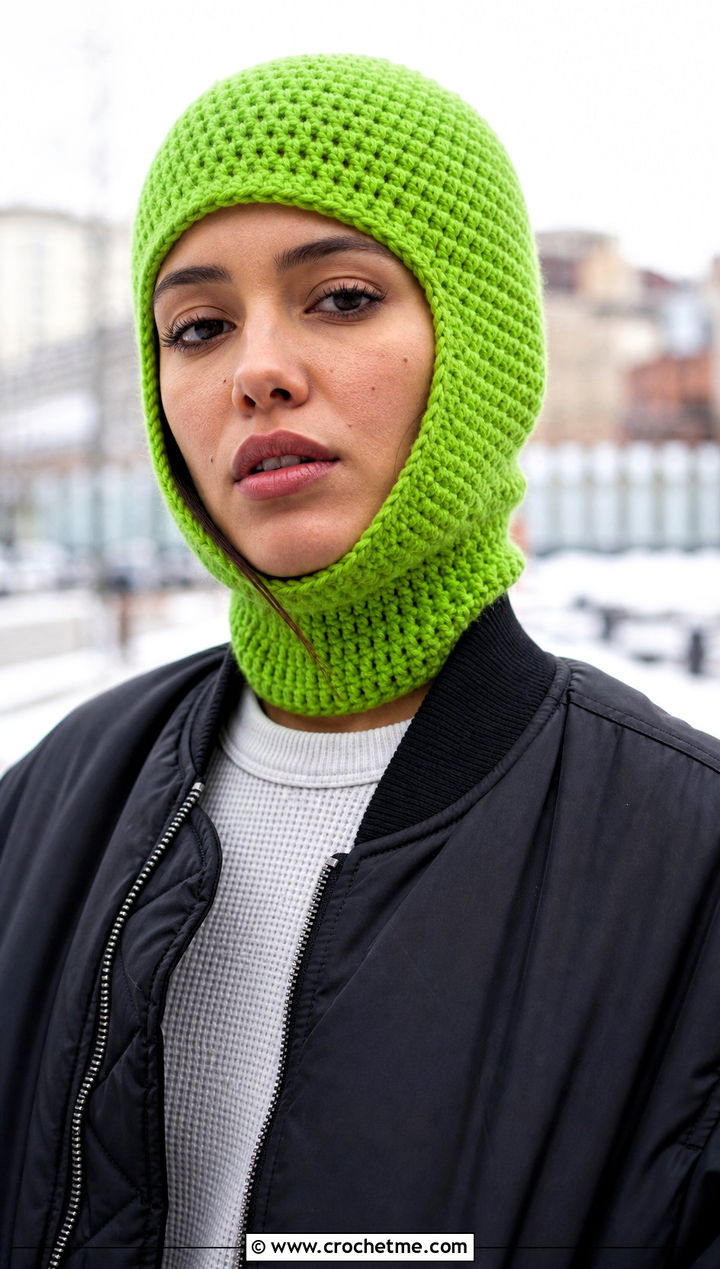 Crochet Balaclava Hat With Bomber Jacket - 30 aesthetic crochet hat ideas