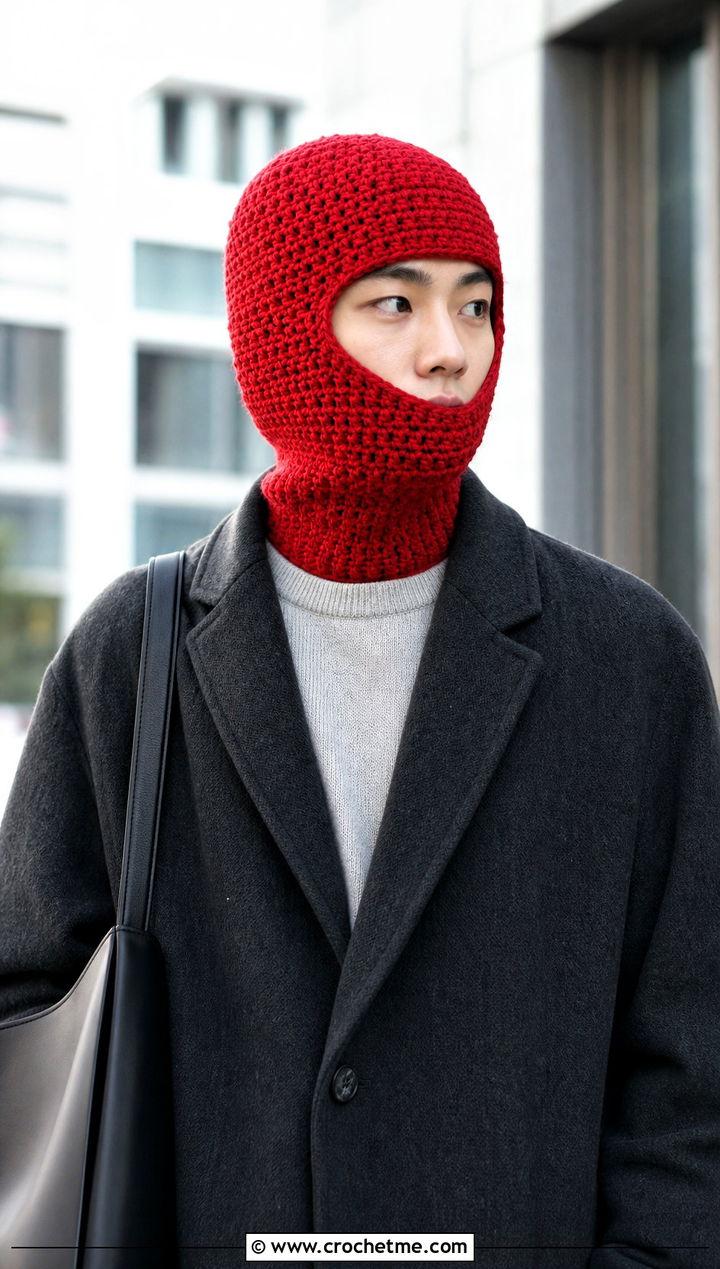 Crochet Balaclava Hat With Minimalist Coat Outfit - 25 Unisex Crochet Hat outfit ideas