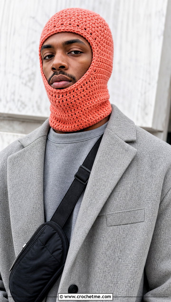 Crochet Balaclava Hat With Modern Monochrome Outfit - 15 Unique Crochet Men Hat outfit ideas