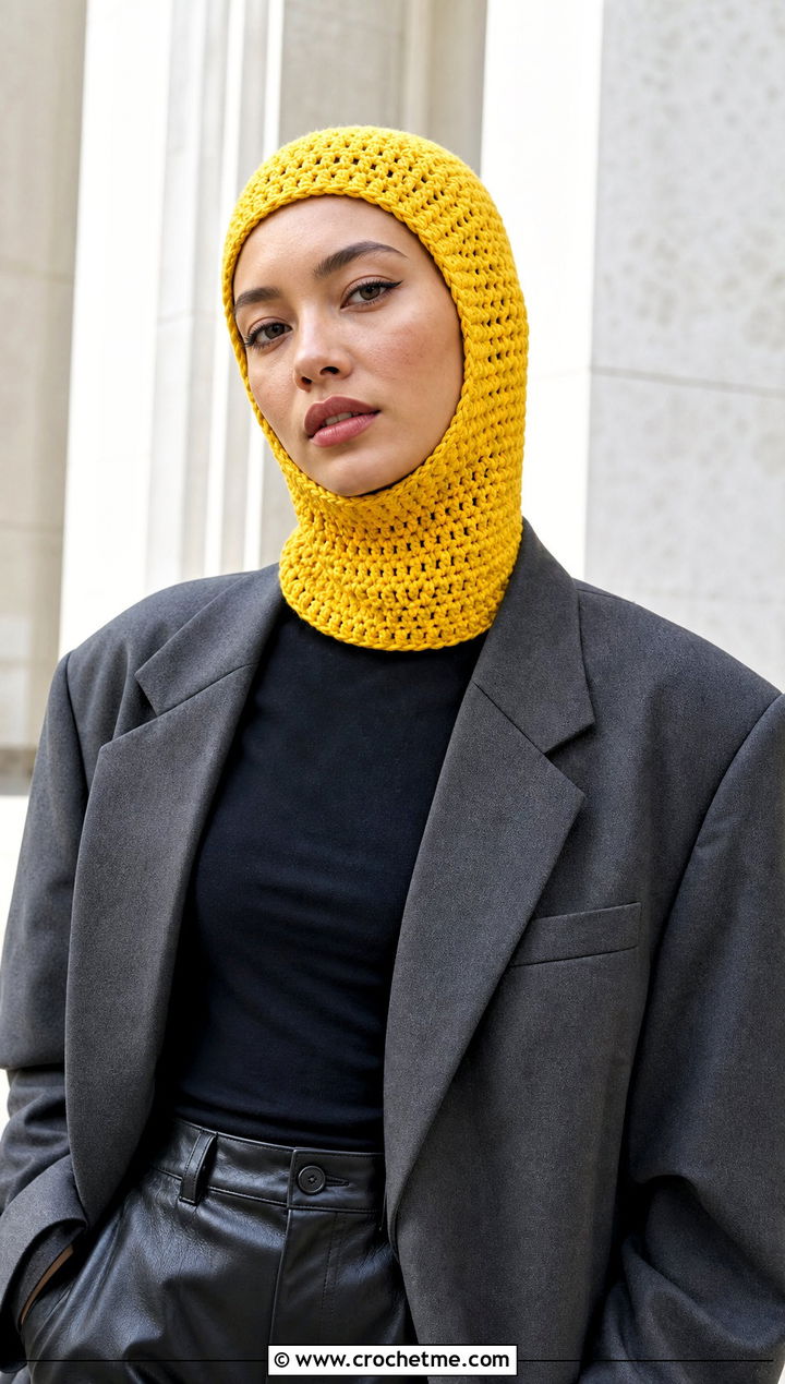 Crochet Balaclava Hat With Oversized Blazer - 35 one piece crochet hat outfit ideas