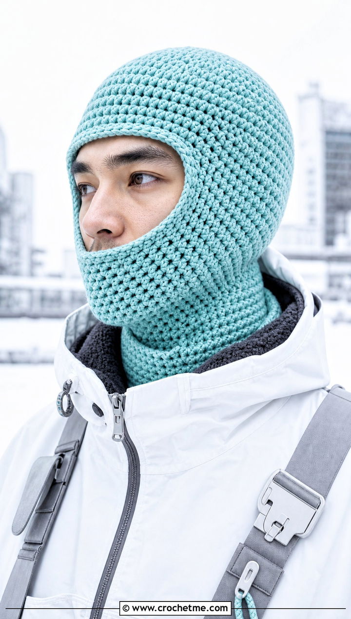Crochet Balaclava Hat With Technical Jacket And Cargo Pants - 30 men's crochet hats outfit ideas
