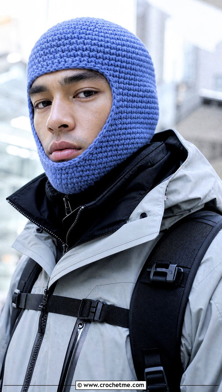 Crochet Balaclava Hat With Technical Jacket - 15 Crochet Men's Hats outfit ideas