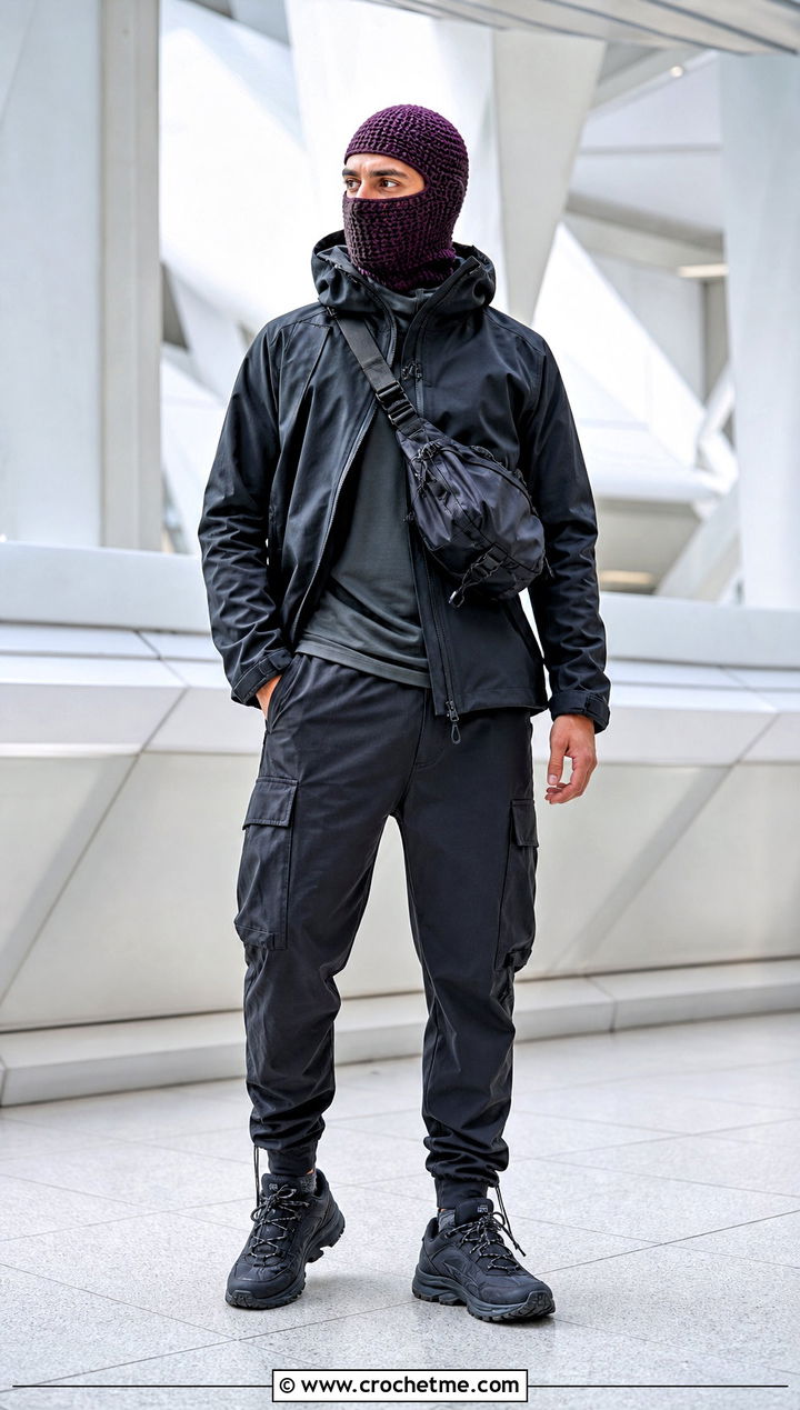 Crochet Balaclava Hat With Techwear Outfit - 35 crochet hats men outfit ideas