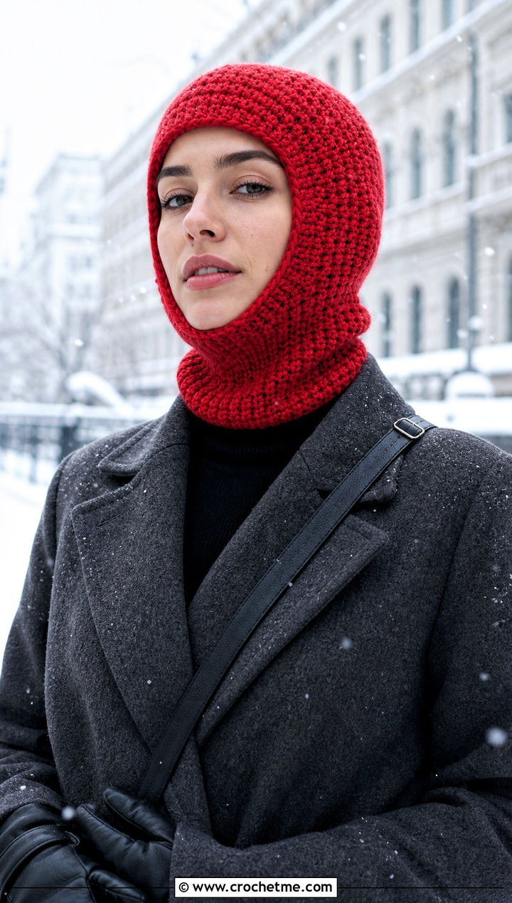 Crochet Balaclava Hat With Wool Coat - 25 crocheted hat outfit ideas