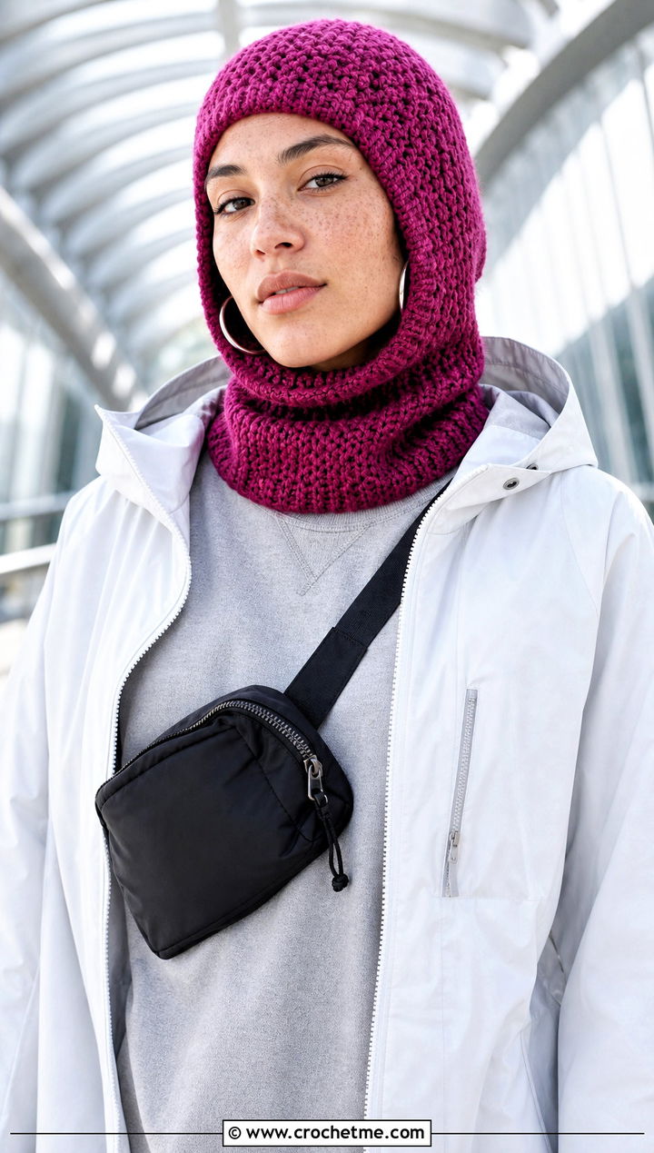 Crochet Balaclava Hood And Cowl With Matching Tracksuit - 25 crochet scarf hat combo outfit ideas