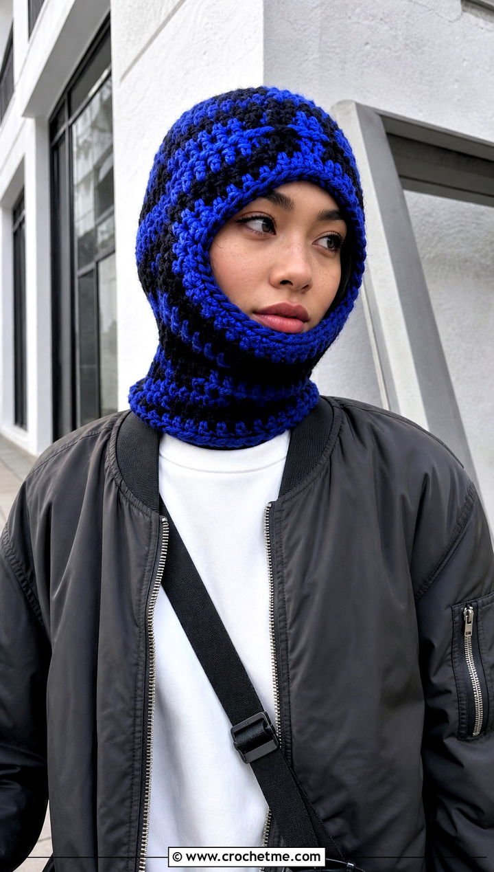 Crochet Balaclava Scarf Hat With Oversized Bomber Jacket - 15 Crochet Scarf Hat outfit ideas